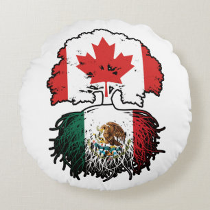 Mexico Mexican Canadian Canada Tree Roots Flag Round Cushion