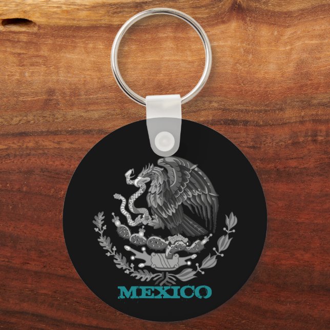 Mexico & Mexican Eagle emblem, flag fashion /black Key Ring (Front)