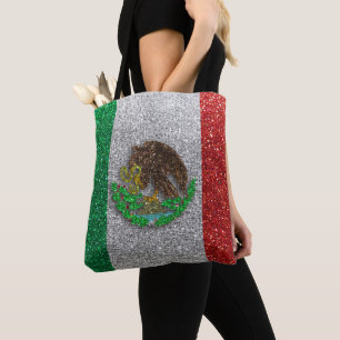 Mexico Mexican Flag Glitter Latinx Travel Tote Bag