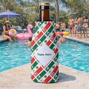 Mexico Mexican Flag Tiled Green Personalised Bottle Cooler