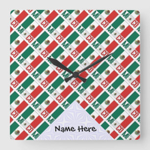 Mexico Mexican Flag Tiled Personalised  Square Wall Clock
