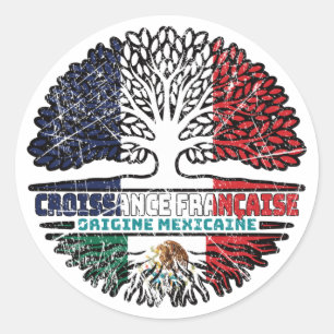 Mexico Mexican French France Tree Roots Flag Classic Round Sticker