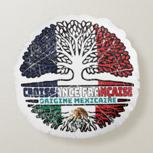 Mexico Mexican French France Tree Roots Flag Round Cushion