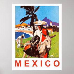 Mexico, Mexican man with donkey by the coast Poster