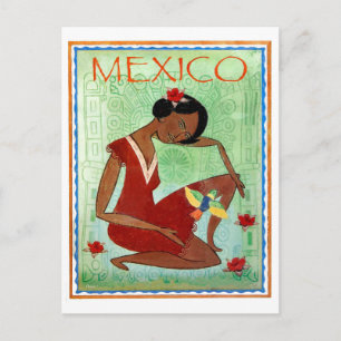 Mexico, Mexican traditional art, red dress girl Postcard