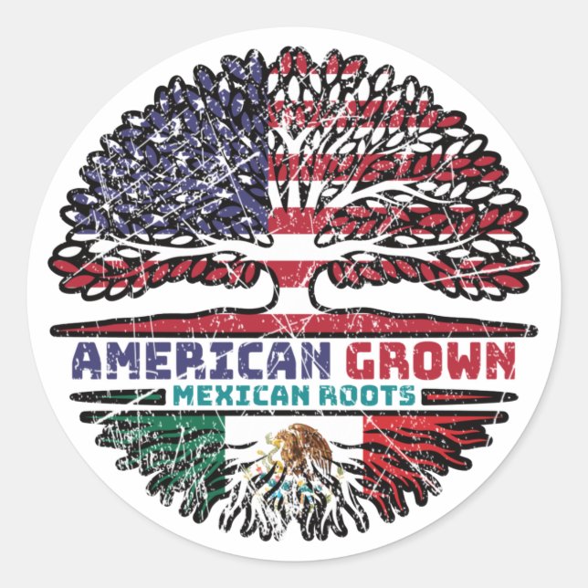 Mexico Mexican US American USA United States Tree Classic Round Sticker (Front)