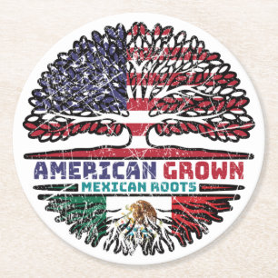 Mexico Mexican US American USA United States Tree Round Paper Coaster