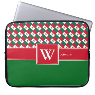 MEXICO Monogram Christian Scripture Laptop Green Laptop Sleeve