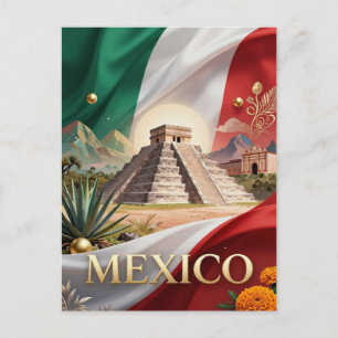 Mexico National Flag Chichen Itza Heritage Postcard