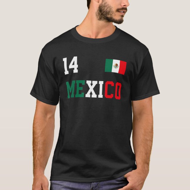 Mexico Number Fourteen Mexican Fútbol Soccer  Play T-Shirt (Front)