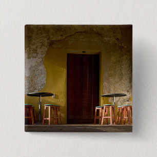 Mexico, Oaxaca, Afternoon sun lights balcony of 15 Cm Square Badge