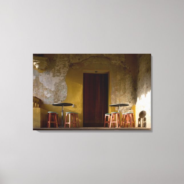 Mexico, Oaxaca, Afternoon sun lights balcony of Canvas Print (Front)