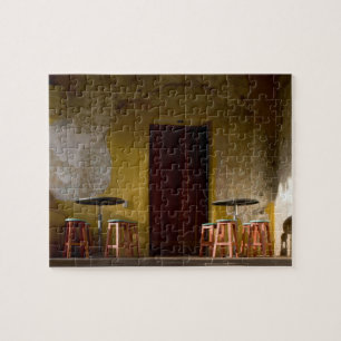 Mexico, Oaxaca, Afternoon sun lights balcony of Jigsaw Puzzle