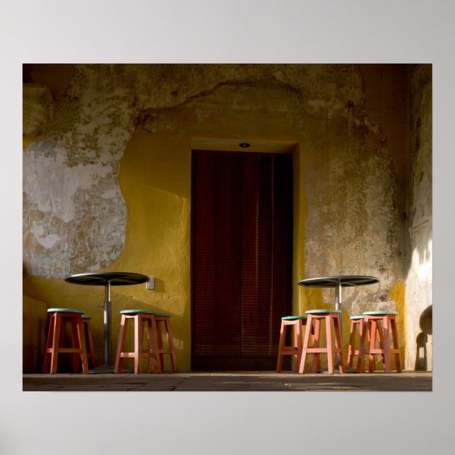 Mexico, Oaxaca, Afternoon sun lights balcony of Poster (Front)