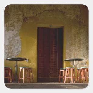 Mexico, Oaxaca, Afternoon sun lights balcony of Square Sticker