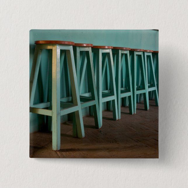 Mexico, Oaxaca, Green Bar Stools line wall 15 Cm Square Badge (Front)