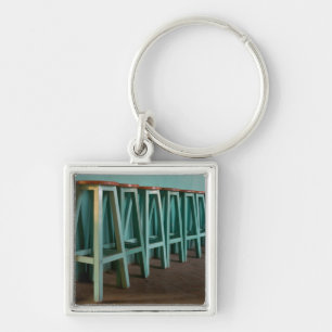 Mexico, Oaxaca, Green Bar Stools line wall Key Ring