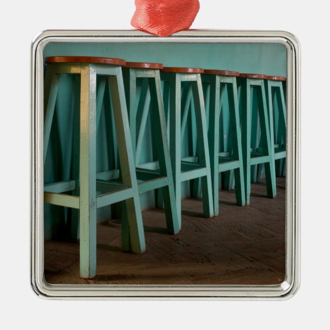 Mexico, Oaxaca, Green Bar Stools line wall Metal Tree Decoration (Front)