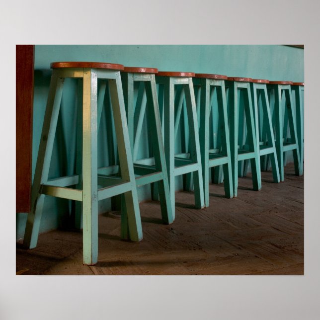 Mexico, Oaxaca, Green Bar Stools line wall Poster (Front)