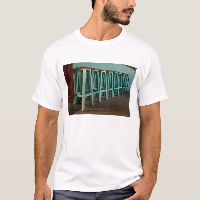 Mexico, Oaxaca, Green Bar Stools line wall T-Shirt (Front)