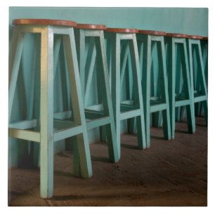 Mexico, Oaxaca, Green Bar Stools line wall Tile