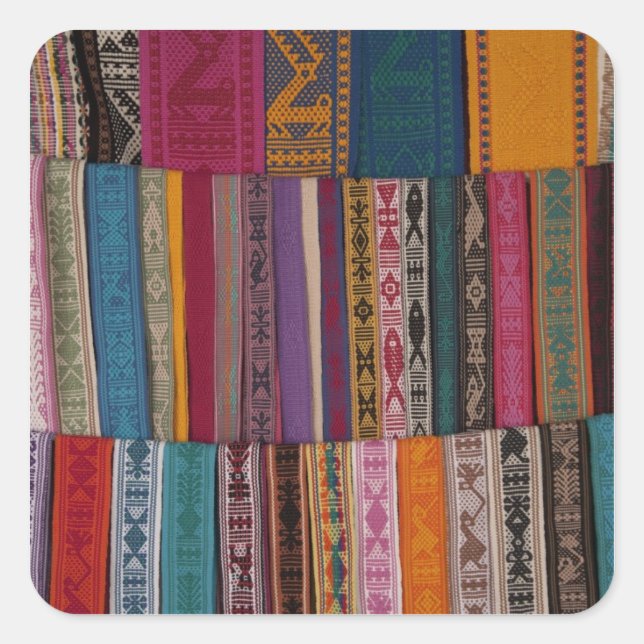 Mexico, Oaxaca Province, Oaxaca, woven belts on Square Sticker (Front)