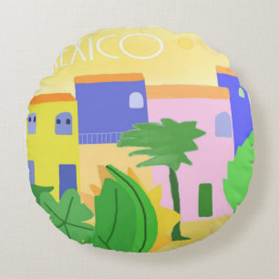 Mexico painting art round cushion