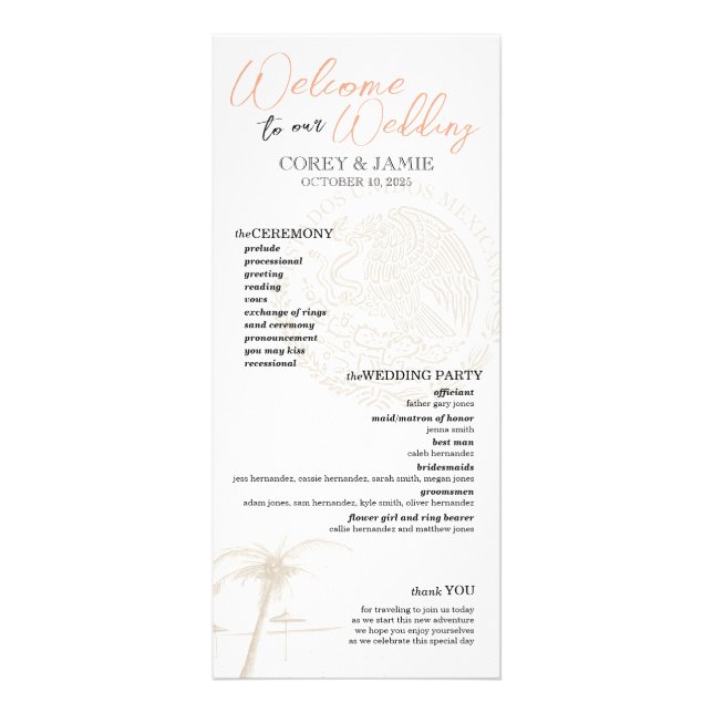 Mexico Passport Wedding Program Rack Card (Front)