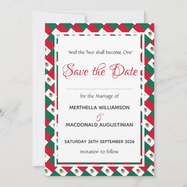 MEXICO Patriotic Custom Celebration Wedding Save The Date (Front)