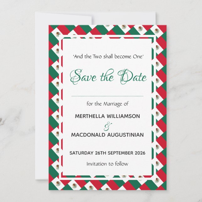 MEXICO Personalised Wedding Celebration Occasion Save The Date (Front)