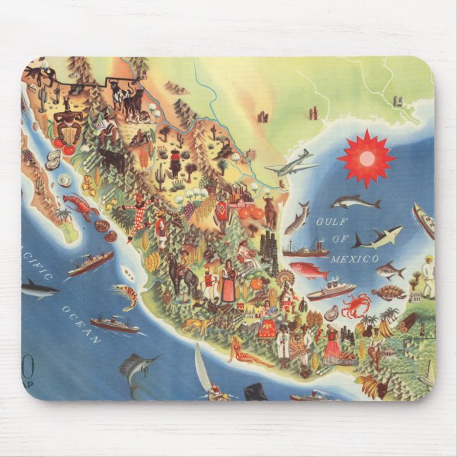 Mexico Pictorial Map by Miguel Gomez Medina Mouse Mat (Front)