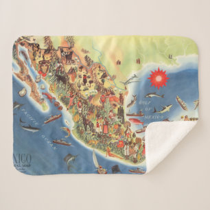 Mexico Pictorial Map by Miguel Gomez Medina Sherpa Blanket