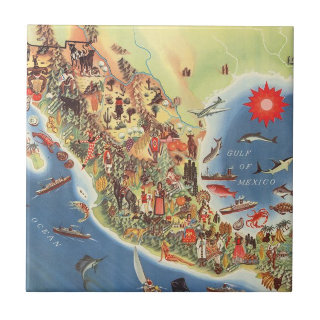 Mexico Pictorial Map by Miguel Gomez Medina Tile (Front)
