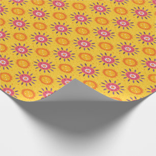 Mexico Pink Yellow Sunflowers Floral Pattern Wrapping Paper