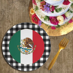 Mexico Plate, buffalo plaid & Mexican Flag Paper Plate