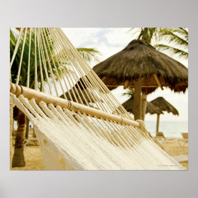 Mexico, Playa Del Carmen, hammock on beach Poster (Front)