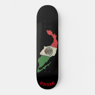 Mexico Pride Mexican Flag Green Red White on Black Skateboard