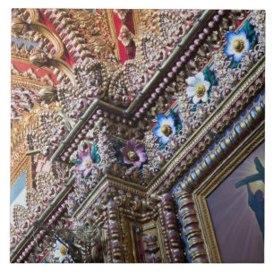 Mexico, Queretaro. Detail inside ornate Catholic Tile