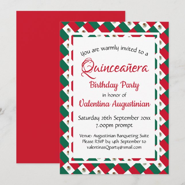 MEXICO Quinceañera Birthday Personalised Invitation (Front/Back)