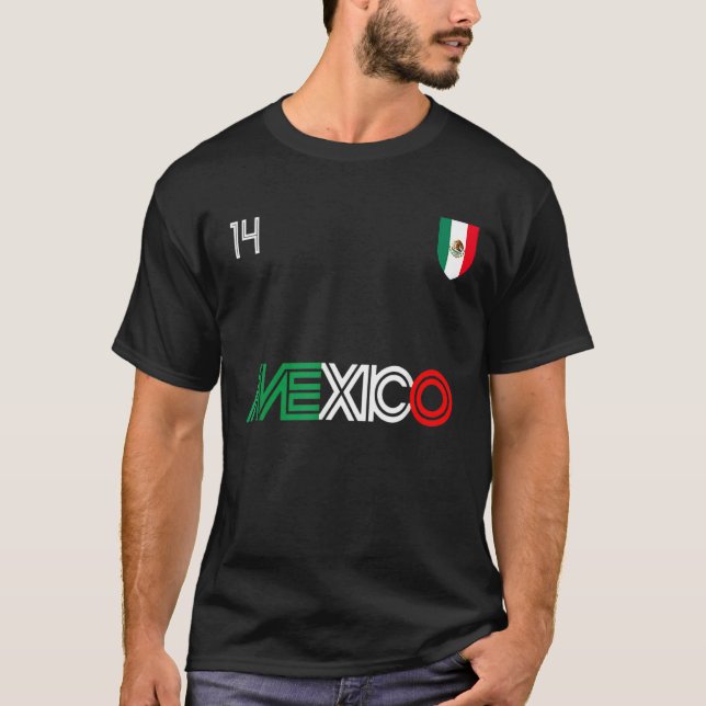 Mexico Retro Football Soccer Mexican Flag T-Shirt (Front)