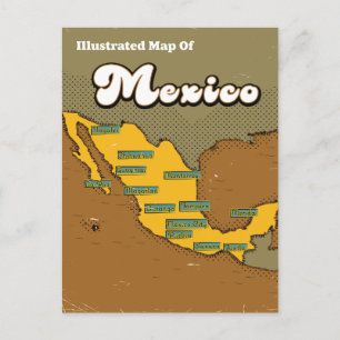 Mexico retro map holiday postcard