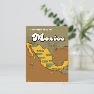 Mexico retro map postcard