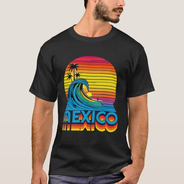 Mexico Retro Throwback Surf & Mexican Beach Souven T-Shirt (Front)