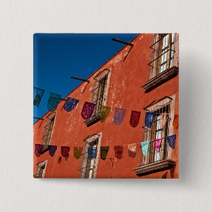 Mexico, San Miguel de Allende. Colourful banners 15 Cm Square Badge