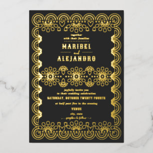 Mexico Scalloped Papel Picado Floral Black Wedding
