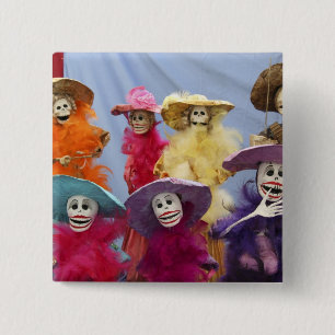 Mexico. Skeletal Catrinas, figures celebrating 15 Cm Square Badge