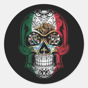 Mexico Skull And Roses Flag Classic Round Sticker