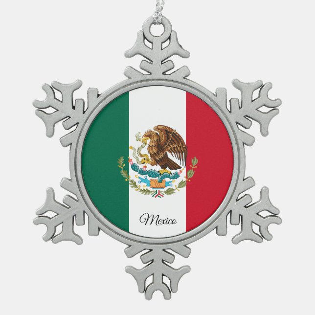 Mexico snowflake, Mexican Flag Snowflake Pewter Christmas Ornament (Front)