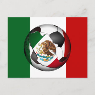 Mexico Soccer Ball w/Flag Colours Background Postcard