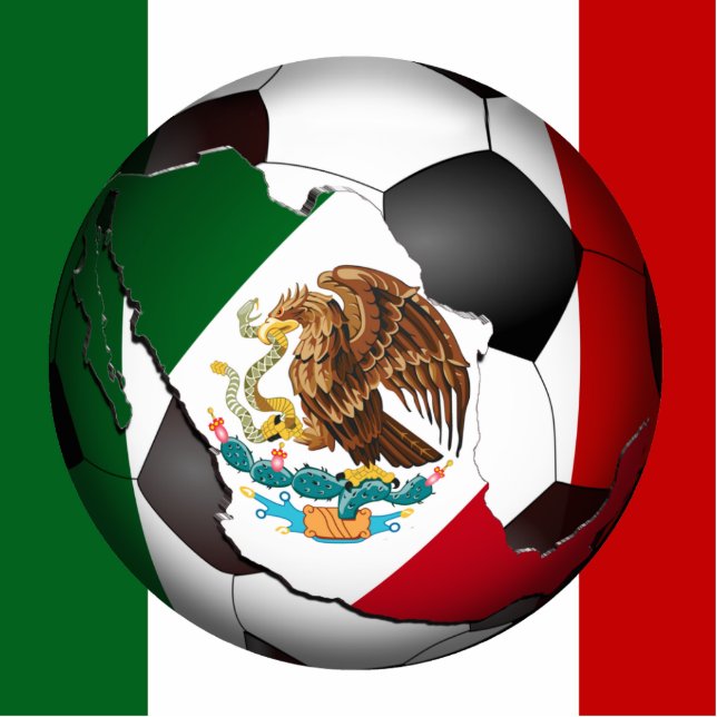 Mexico Soccer Ball w/Flag Colours Background Standing Photo Sculpture (Front)